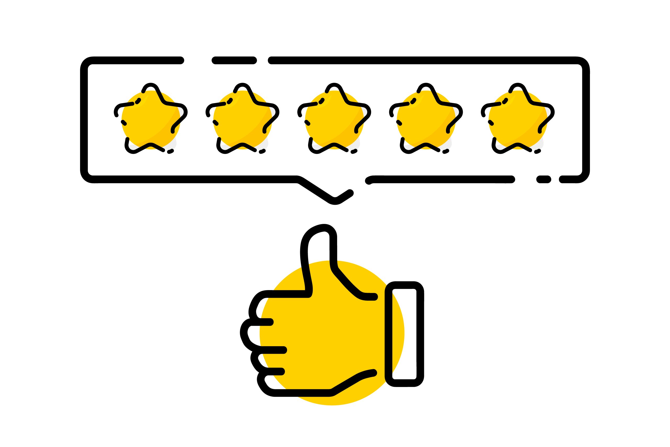 Five gold star rating. Satisfaction Rating and Leaving Positive Review. Online feedback reputation quality customer review. Review and rate us stars, business concept for apps and websites. Rate us